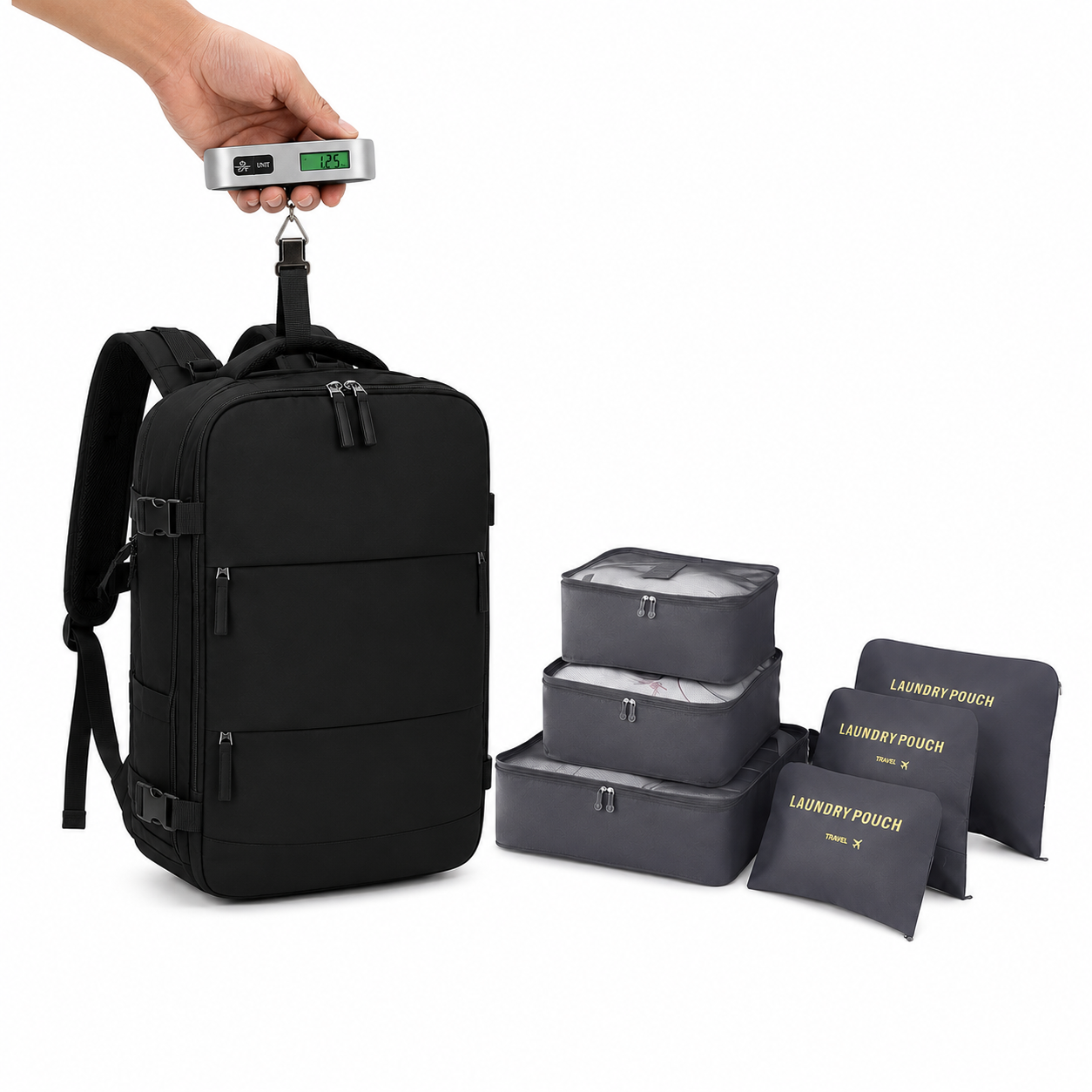 COMBO VIAJERO 3 en 1 - MOCHILA, ORGANIZADOR Y PESA